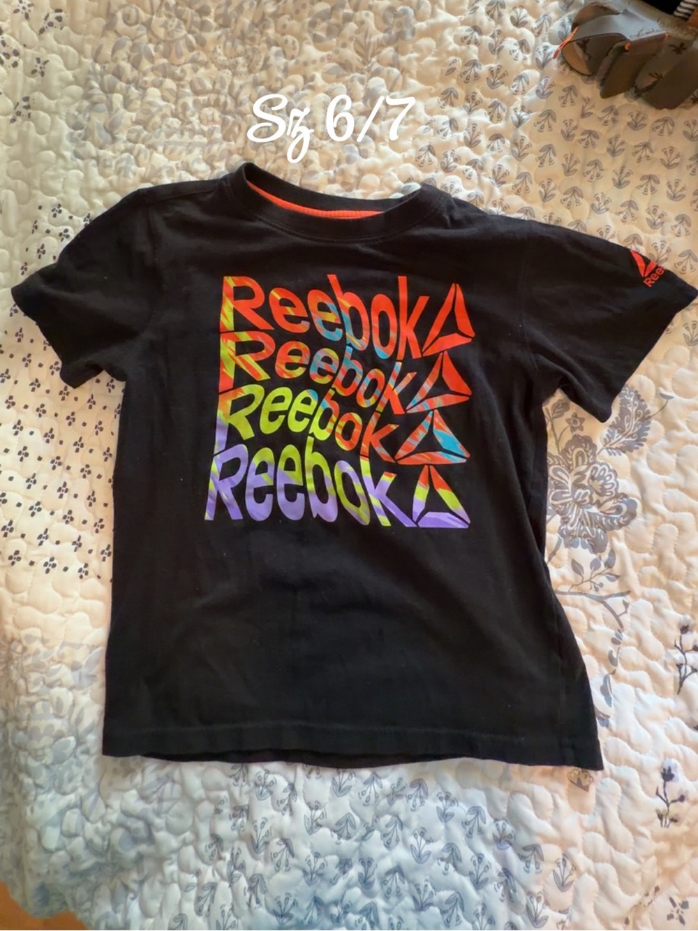 Reebok Black Tee with Multicolor Rainbow Logo - Kids